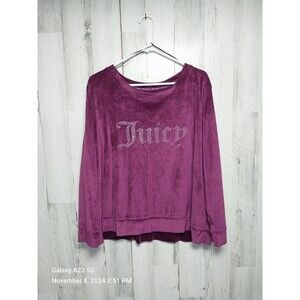 Juicy Couture Purple Velour Crew Neck Sweatshirt Womens Size L Rhinestones Y2K